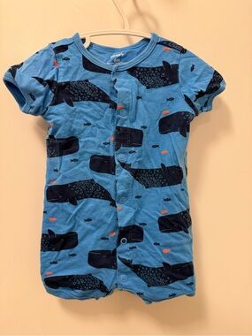 Carter's Light Blue Whale Print Romper with Orange Fish